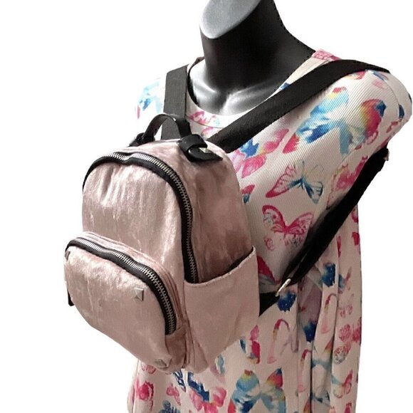 Madden Girl Pale Pink Crushed Velvet Purse Backpack Silver Studs Detail Women’s main image 8